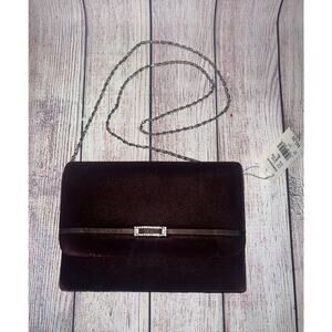 VINTAGE Bloomingdale's Brown Shoulder Clutch Bag Chain Strap Faux Velvet Elegant